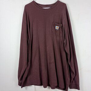 Carhartt Mens Long Sleeve T-Shirt Size 2XLT Burgundy Casual Oudoor Work Shirt